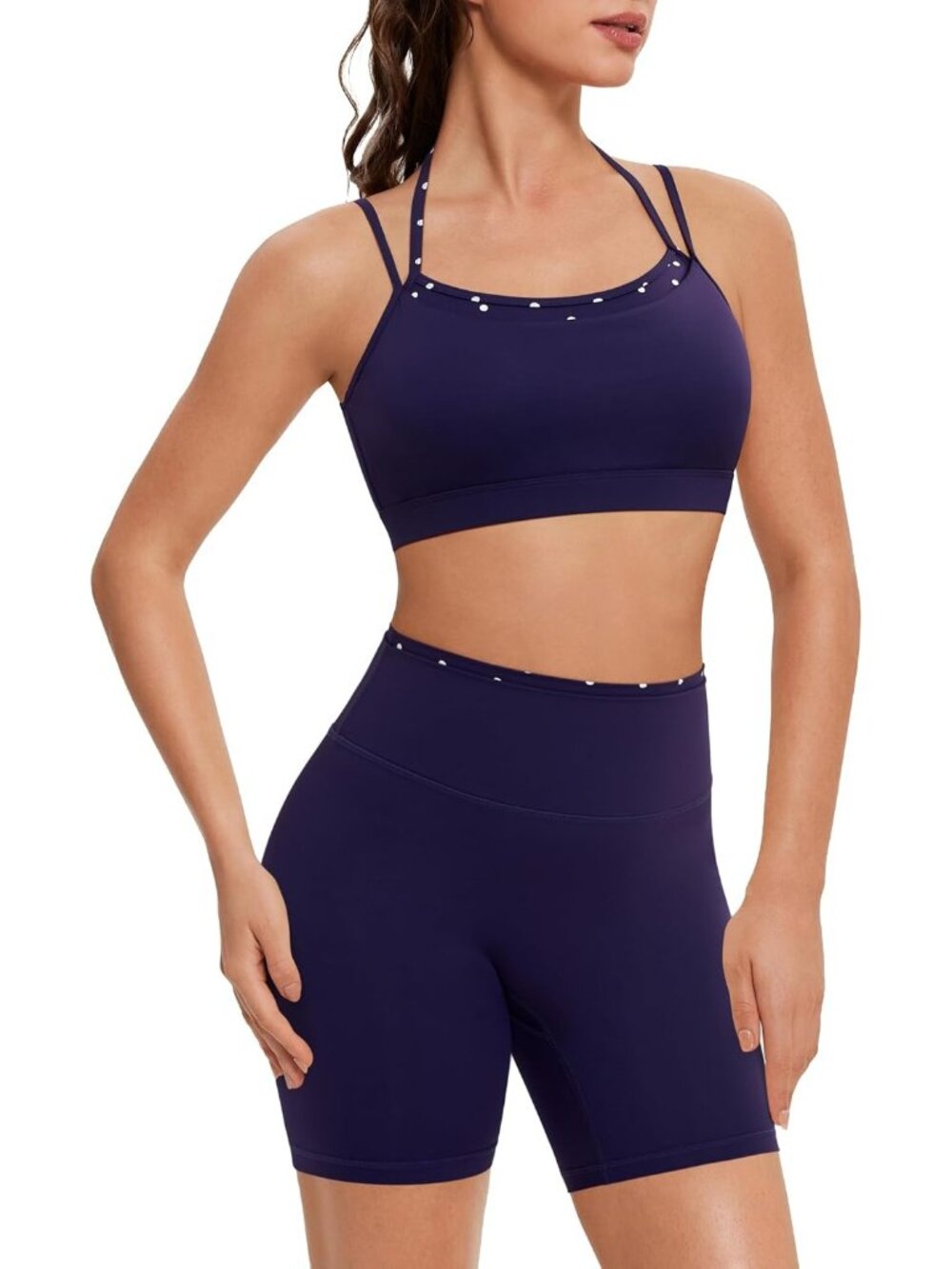 Women Navy Doubel Layer Open Back Activewear Sports Bra & Gym Shorts Set